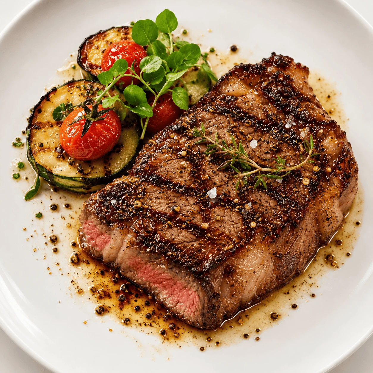 Pfeffersteak mit Grillgemüse und Kirschtomaten